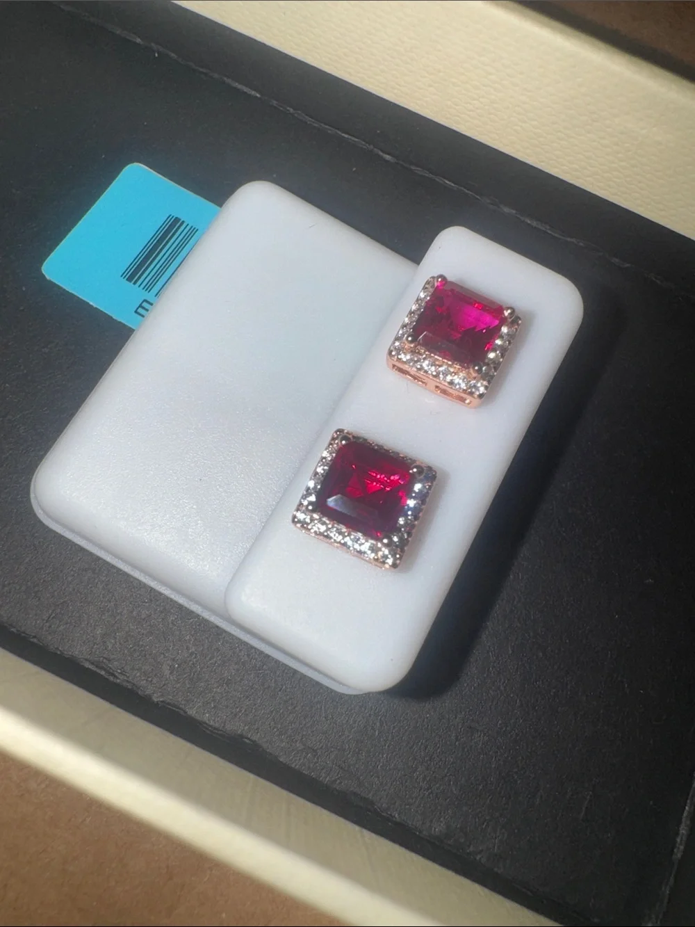 Sterling Silver Ruby Red Square 6mm 2.72 CTTW Moissanite Earrings